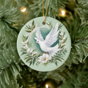 Beautiful White Peace Dove Ceramic Tree Decoration
