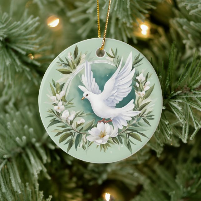 Beautiful White Peace Dove Ceramic Tree Decoration (Tree)