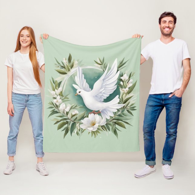 Beautiful White Peace Dove Fleece Blanket (In Situ)