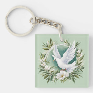 Beautiful White Peace Dove Key Ring