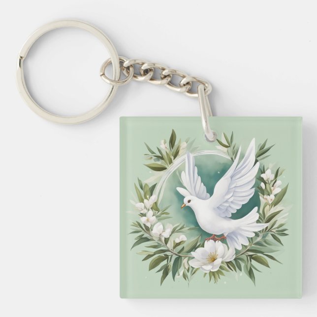 Beautiful White Peace Dove Key Ring (Front)