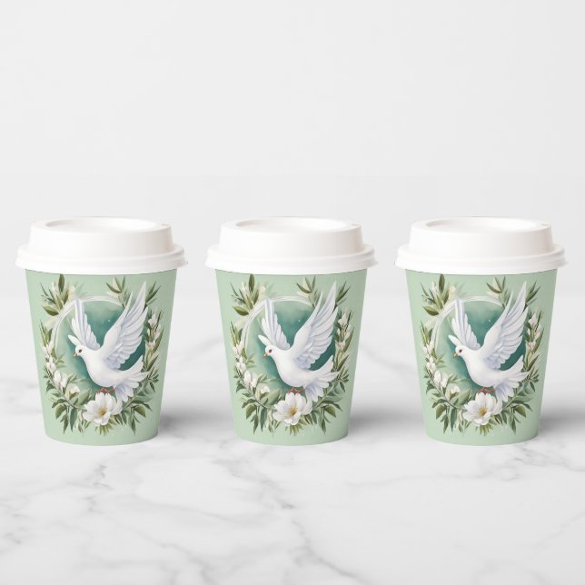 Beautiful White Peace Dove Paper Cups (Multi)