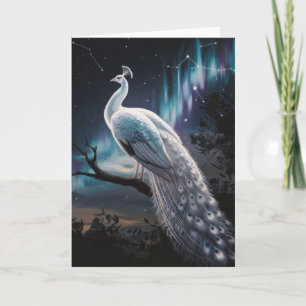 Beautiful White Peacock Aurora Borealis Scenic Card