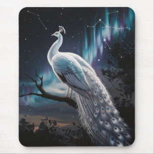 Beautiful White Peacock Aurora Borealis Scenic Mouse Mat