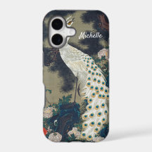 Beautiful White Peacock in Pine Tree