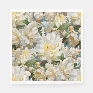 Beautiful white peony and magnolia pattern napkin