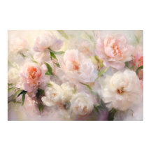 Beautiful White & Pink Peonies Watercolor Painting