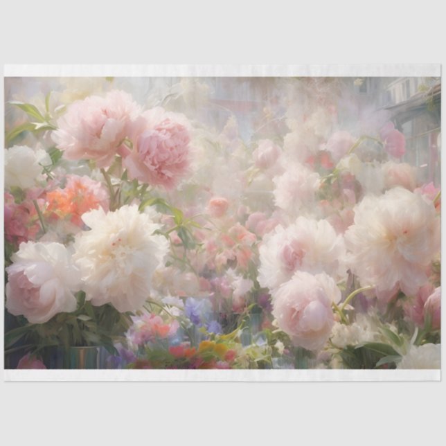 Beautiful White & Pink Peonies Watercolor Painting Tissue Paper (Front)