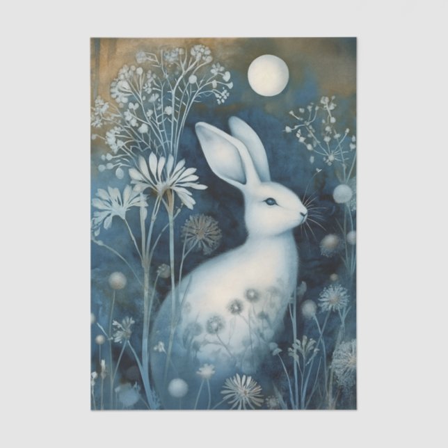 Beautiful White Rabbit Cyanotype Printing Tissue Paper (Front)