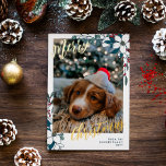 Beautiful White Red Florals Photo Merry Christmas Foil Holiday Card<br><div class="desc">Beautiful floral Merry Christmas photo card printed with your photo,  gold foil,  and your name and the year along with pretty white and red flowers with greenery and berries.</div>