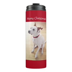 Beautiful White Reindeer Puppy Dog Christmas Red Thermal Tumbler