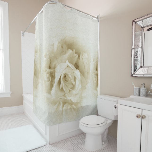 Beautiful white rose art shower curtain (In Situ)