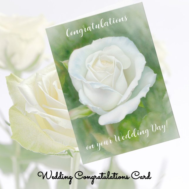 Beautiful White Rose Art Wedding Congratulations Card (White Rose Nice Wedding Congrats Card)