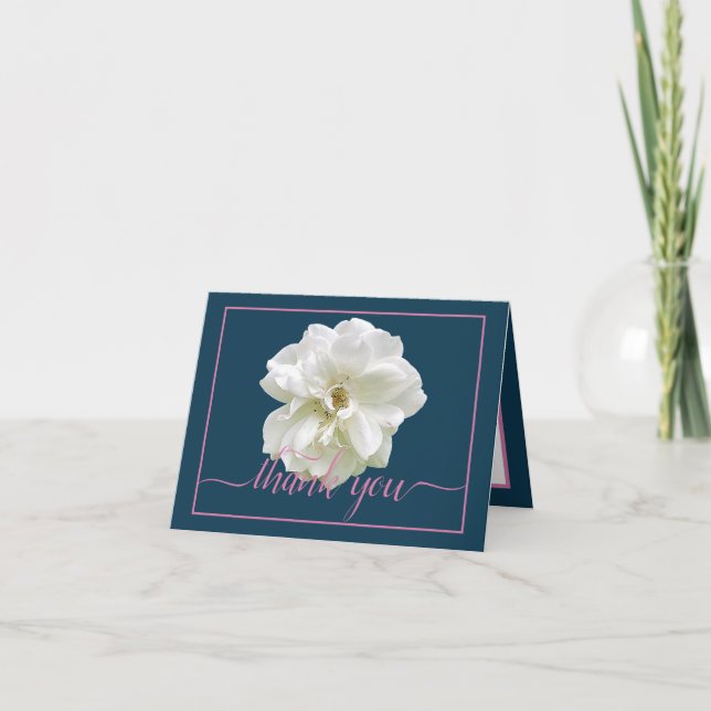 Beautiful White Rose Colour Backdrop Chic Thank Yo Card (Front)