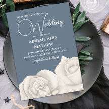 Beautiful White Rose, Dusty Blue and White Wedding