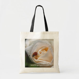 beautiful white rose flower and ladybug tote bag