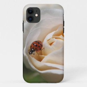 Beautiful white rose flower and ldybug iPhone 11 case