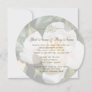 Beautiful white rose flower engagement party invitation