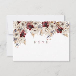 Beautiful White Roses Burgundy Poppies RSVP Card