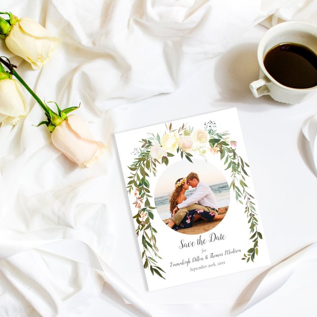 Beautiful White Roses Floral Save The Date (Creator Uploaded)