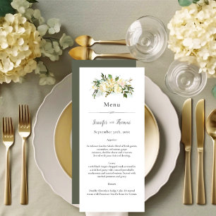 Beautiful White Roses Floral Wedding Menu