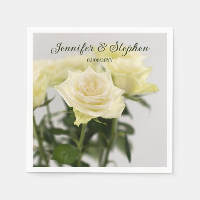 Beautiful White Roses Photo Of Flowers Wedding Napkin (Front)