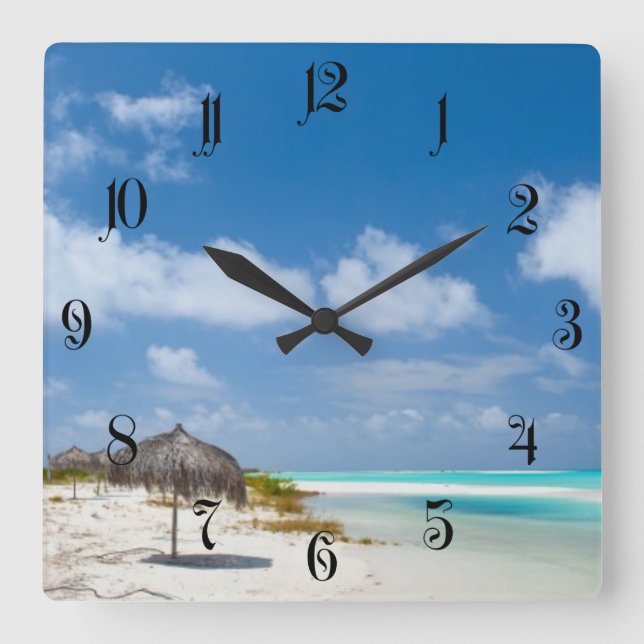 Beautiful white sand beach and turquoise ocean square wall clock (Front)