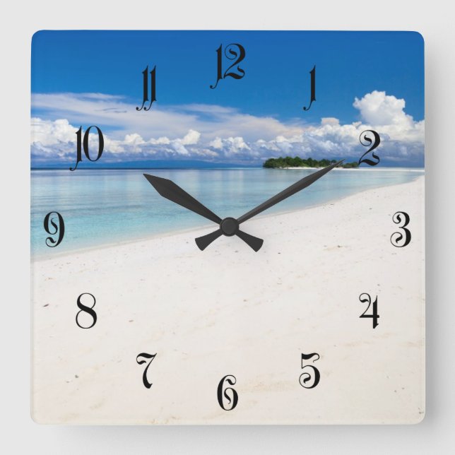 Beautiful white sand beach and turquoise ocean square wall clock (Front)