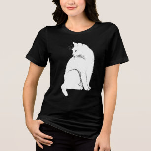 Beautiful White Sitting Cat Tri-Blend Shirt