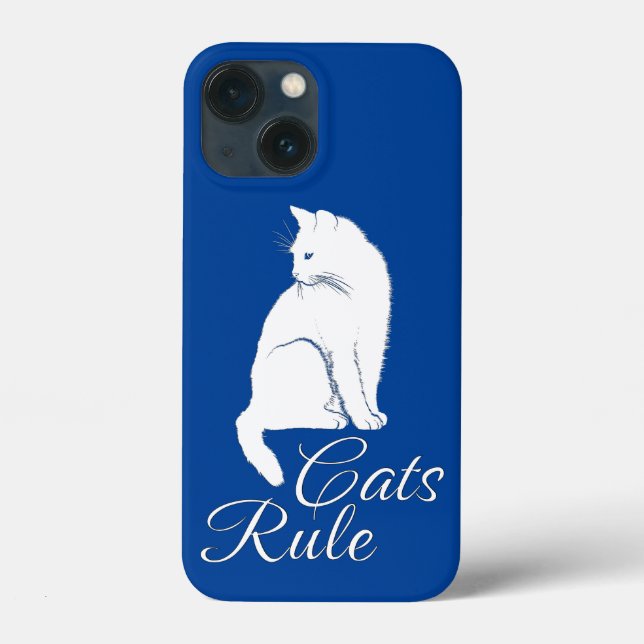 Beautiful White Sitting Cat with "Cats Rule" Text Case-Mate iPhone Case (Back)