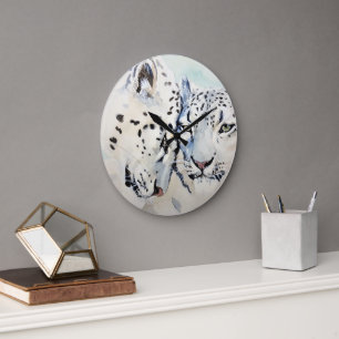Beautiful White Snow Leopard Large Clock