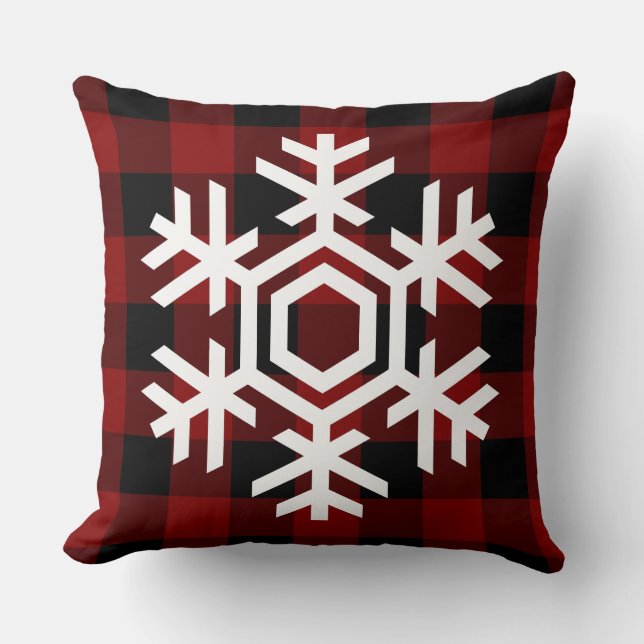 Beautiful white snowflake Christmas Buffalo plaid Cushion (Front)