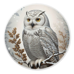 Beautiful White Snowy Owl Winter Theme Ceramic Knob