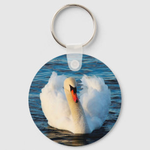 Beautiful White Swan in lake Key Ring