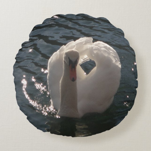 Beautiful white swan keychain round cushion (Front)
