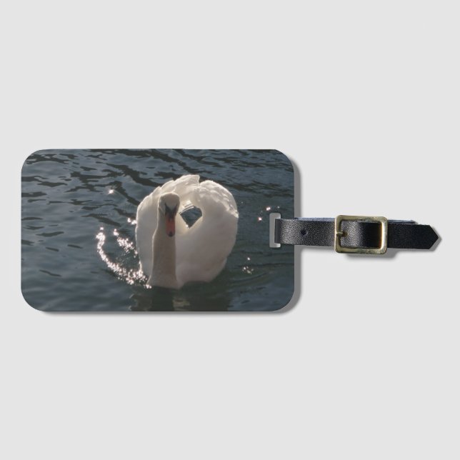 Beautiful white swan luggage tag (Front Horizontal)