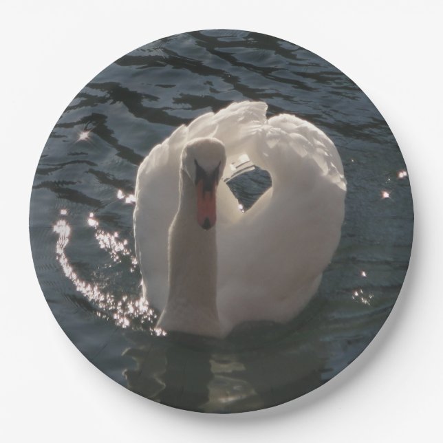 Beautiful white swan paper plate (Front)