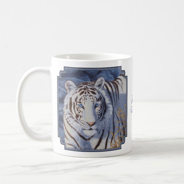 Beautiful White Tiger with Crystal Blue Eyes Coffee Mug (Left)