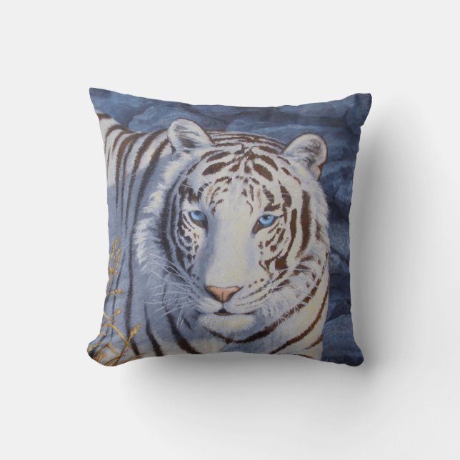 Beautiful White Tiger with Crystal Blue Eyes Cushion (Front)
