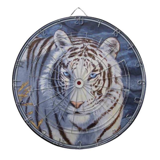 Beautiful White Tiger with Crystal Blue Eyes Dartboard (Front)