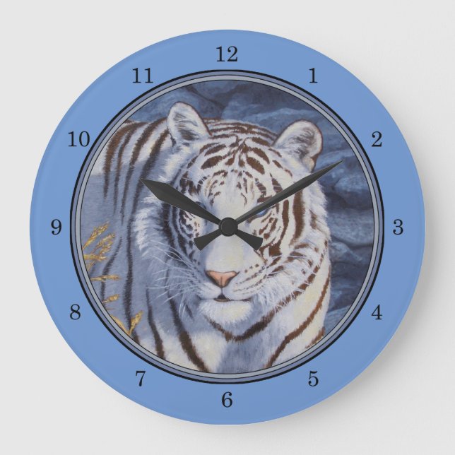 Beautiful White Tiger with Crystal Blue Eyes Large Clock (Front)