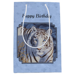 Beautiful White Tiger with Crystal Blue Eyes Medium Gift Bag