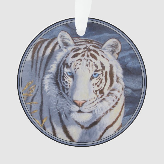 Beautiful White Tiger with Crystal Blue Eyes Ornament (Front)