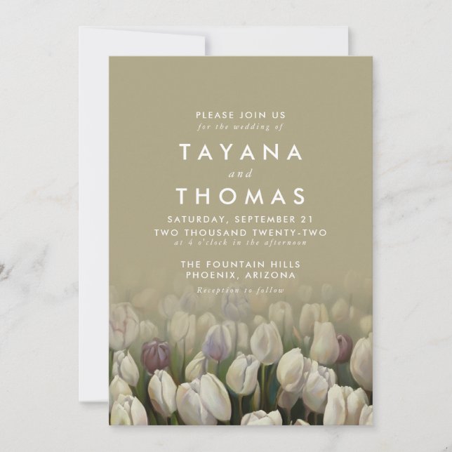 Beautiful white tulips painting Wedding Invitation (Front)