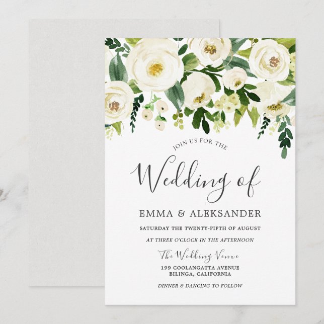 Beautiful White Wedding Flowers All seasons Invite (Front/Back)