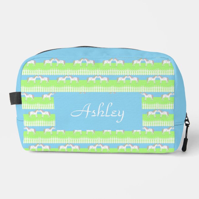 Beautiful White Wedding Horses Custom Dopp Kit (Front)