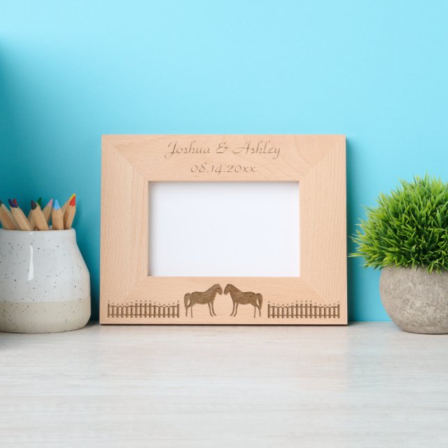 Beautiful White Wedding Horses Custom Etched Frames (Front)