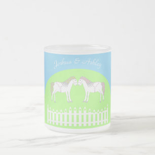 Beautiful White Wedding Horses Custom Frosted Glass Coffee Mug