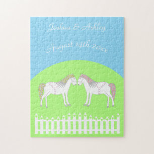 Beautiful White Wedding Horses Custom Jigsaw Puzzle