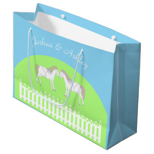 Beautiful White Wedding Horses Custom Large Gift Bag